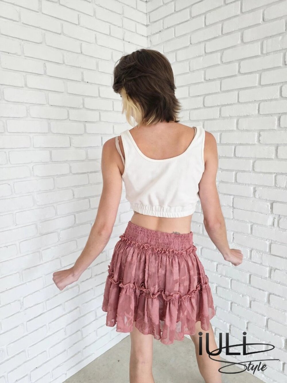 iULi Style Dusty Rose Smocked Ruffle Mini Skirt